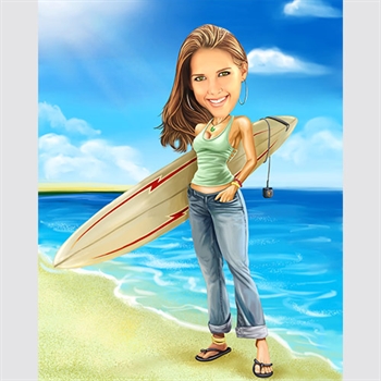Surfer Chick Caricature from Photo - myDaVinci